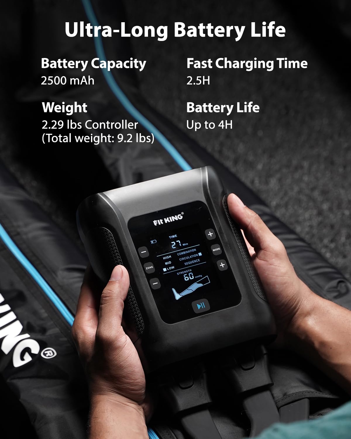 FIT KING Professional Air Compression Leg Recovery Compression System, Rechargeable Portable Recovery Boots Pneumatic Compression Device, Fast Recovery & Improved Circulation for Athletes (Large)