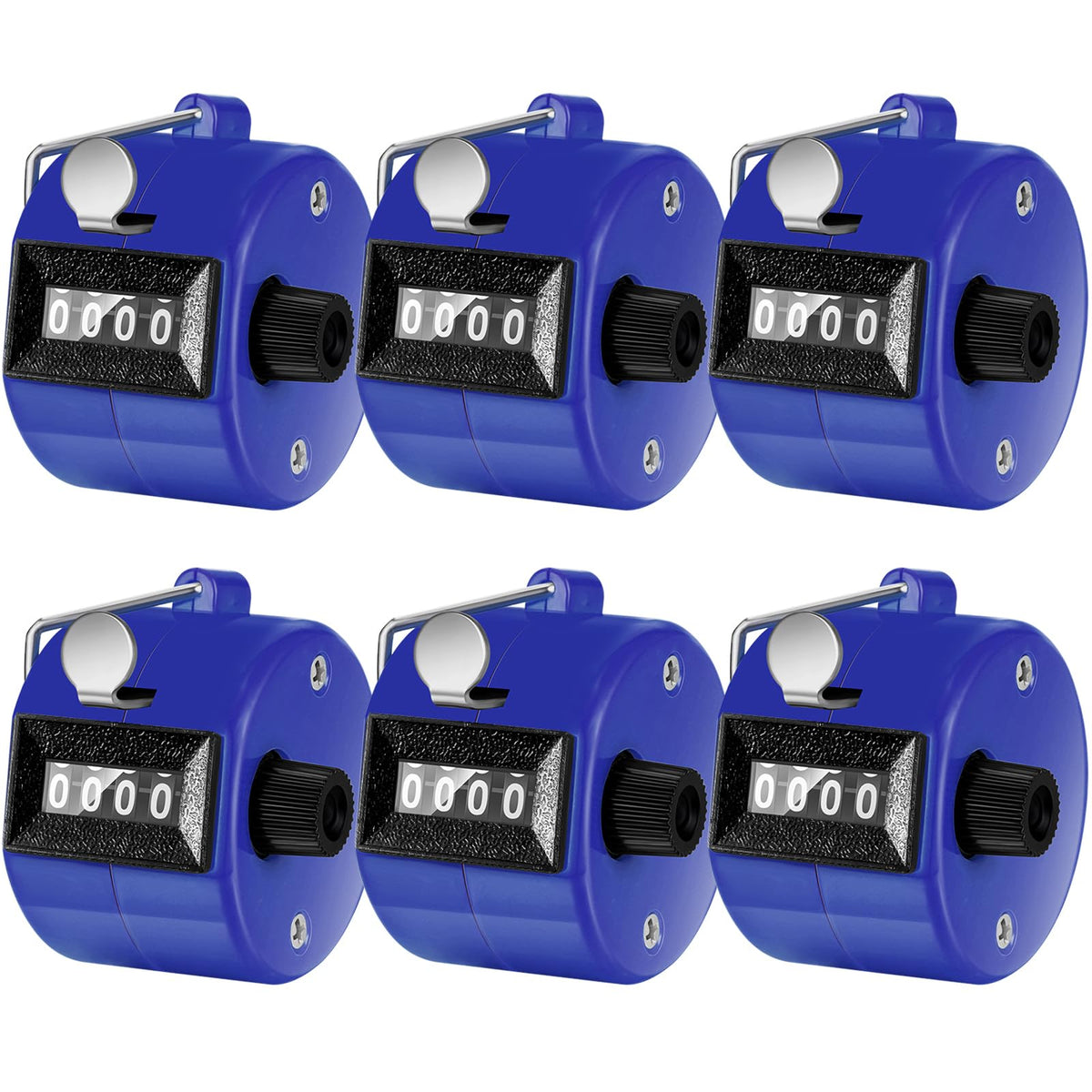 TOODOO 6 Pack Hand Tally Counter 4 Digit Mechanical Palm Clicker Plastic Hand Held Counter Clicker with Metal Finger Ring for School Golf Sports Events Office Stadium(Blue)