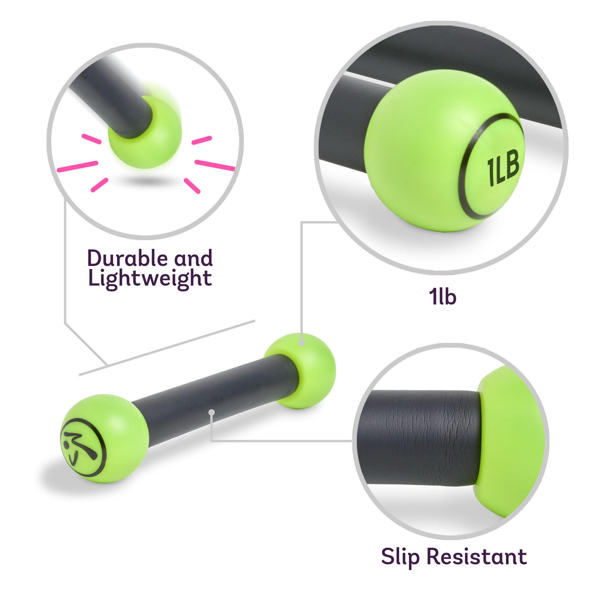 Zumba Toning Sticks 1 lb Weights Set of 2, 1 Pound Hand Weights for Women, Dumbbell Weight Set, Durable and Light 1 Pound Weights Set of 2