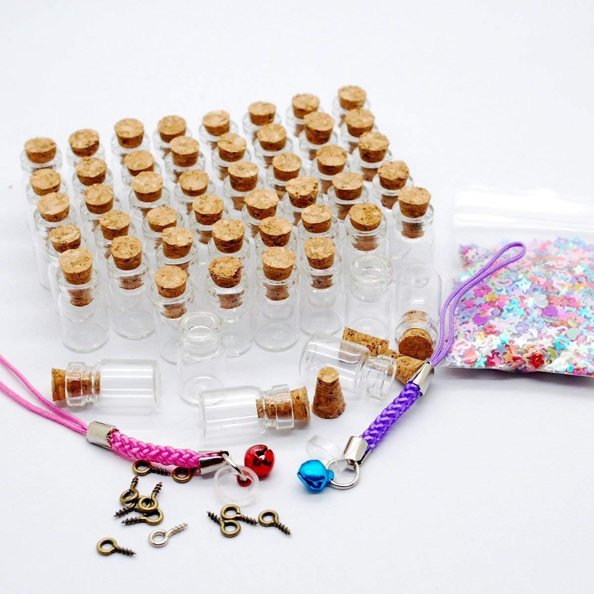 Healthcom 0.5ML Cork Bottles Vials Clear Glass Bottles Mini Tiny Jars Bottles With Corks Miniature Glass Bottle With Cork Empty Sample Jars Small,100 Botlles + 100 Screws