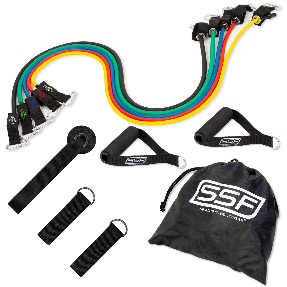 Serious Steel Fitness Resistance Tube Band (Stackable up to 100 lbs) Set Includes Handles, Door Anchor and Ankle Straps (Original)