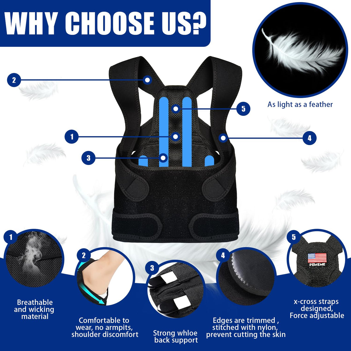Posture Corrector for Women and Men - Adjustable Back Brace for Pain Relief - Enhances Posture and Provides Lumbar Support - Upper and Lower Back Straightener - Breathable Back Support (Black, Large)