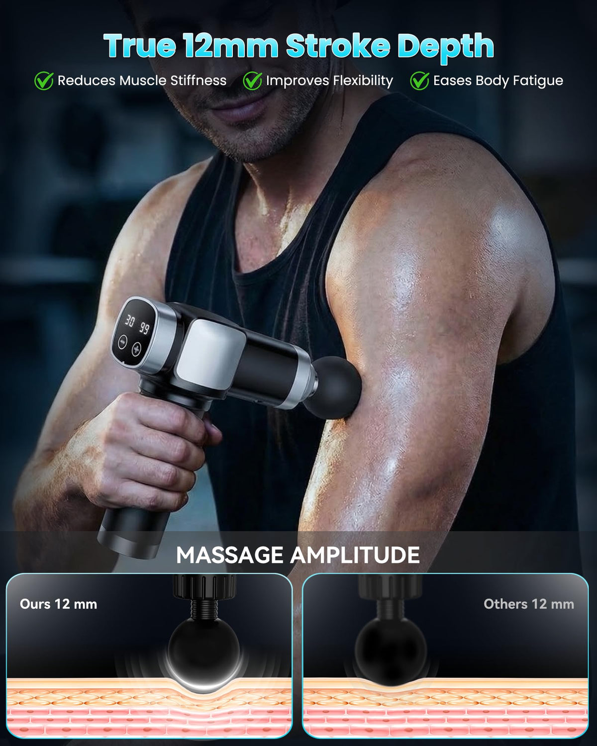 CAMEFER Massage Gun Deep Tissue, Portable Percussion Electric Muscle Massager for Pain Relief, Handheld Massagers with 30 Speeds & 6 Attachments for Back and Neck, Gifts for Men Women