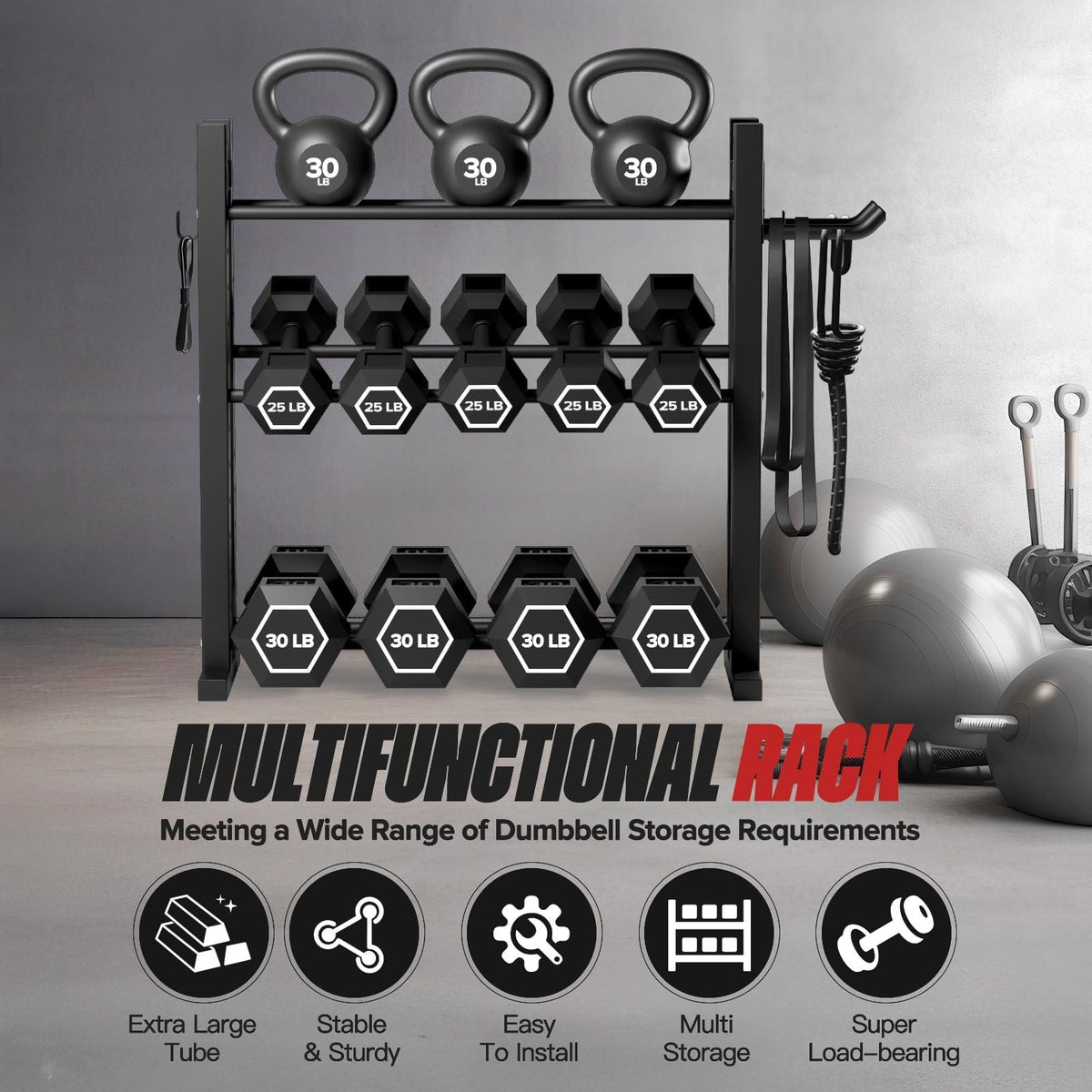 3-Tier Dumbbell Rack Stand Only, Weight Rack for Home Gym Dumbbells, Adjustable Height, Compact Design, 1000LB Capacity Dumbbell Storage for Home Use
