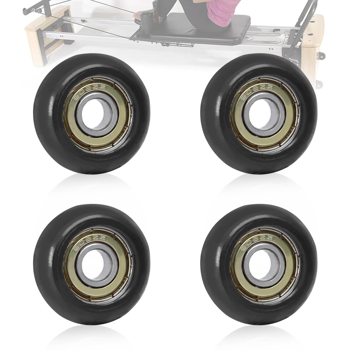 4 PCS Black Roller Wheels Replacement Compatible with Aero Pilates Reformer, Pilates Reformer Machines Wheels, Smooth and Quiet Sliding