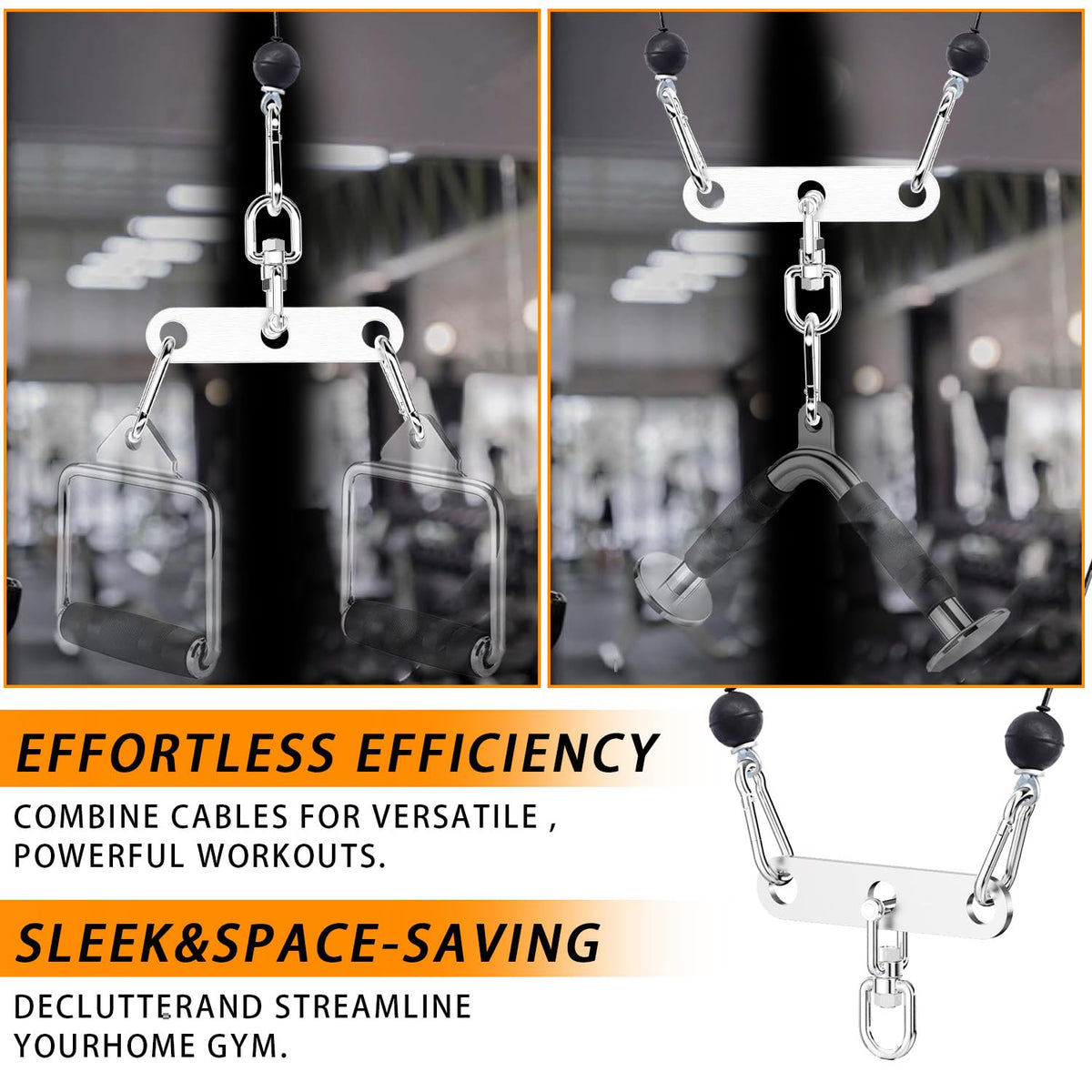 Stainless Steel Double to Single Pulley Adaptor Plate with Swivel for Cable Machine – Fitness Dual Pulley Connector with 3 Carabiners for LAT Pulldown, Triceps Pushdown, and T Bar Row Accessories