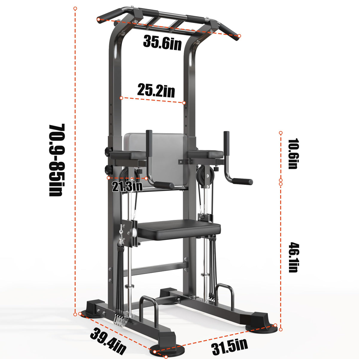 SogesHome Power Tower Pull Up Bar and Dip Station, Multi-Function Pull Ups, Adjustable Height Dip Bar Strength Training Workout Equipment, Pull Up Stand Workout for Home Gym Exercise Equipment, Black