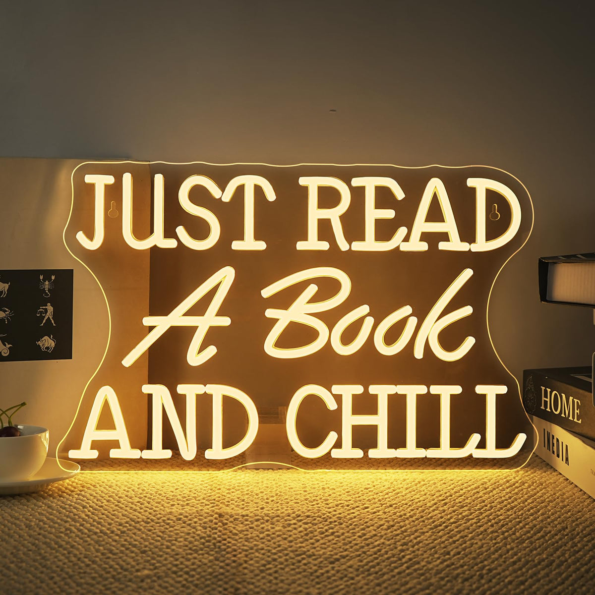 VVYXX Just Read a Book and Chill White LED Neon Lights Wall Decor LED Sign with Dimmable Switch Neon Light Up Sign for Classroom Bookstore Library Study Room Reading Party
