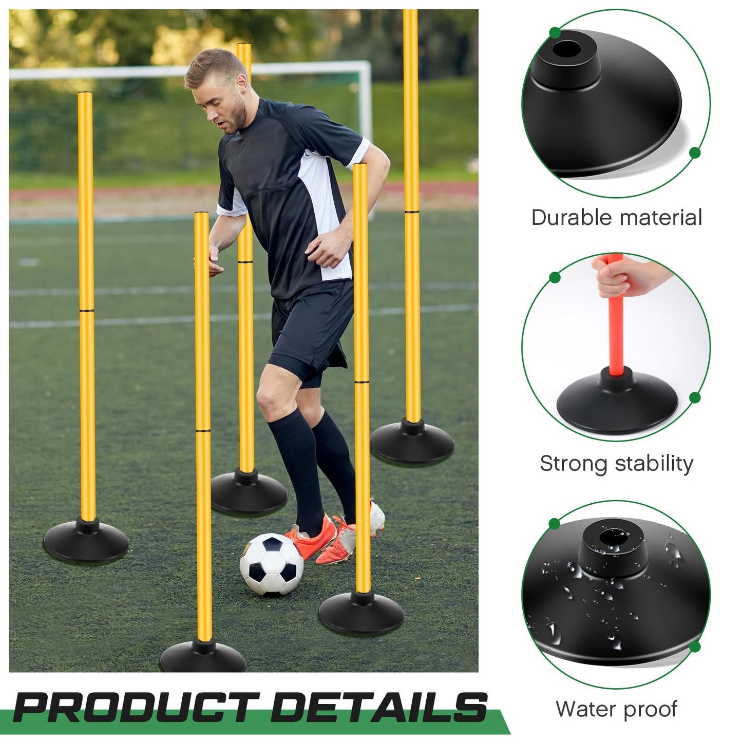 Landical 6 Pcs Weighted Slalom Pole Rubber Bases for Soccer Agility Poles 2.2 lb Pole Base for Soccer Training Equipment Set Accessory Lacrosse Field Hockey Track Field
