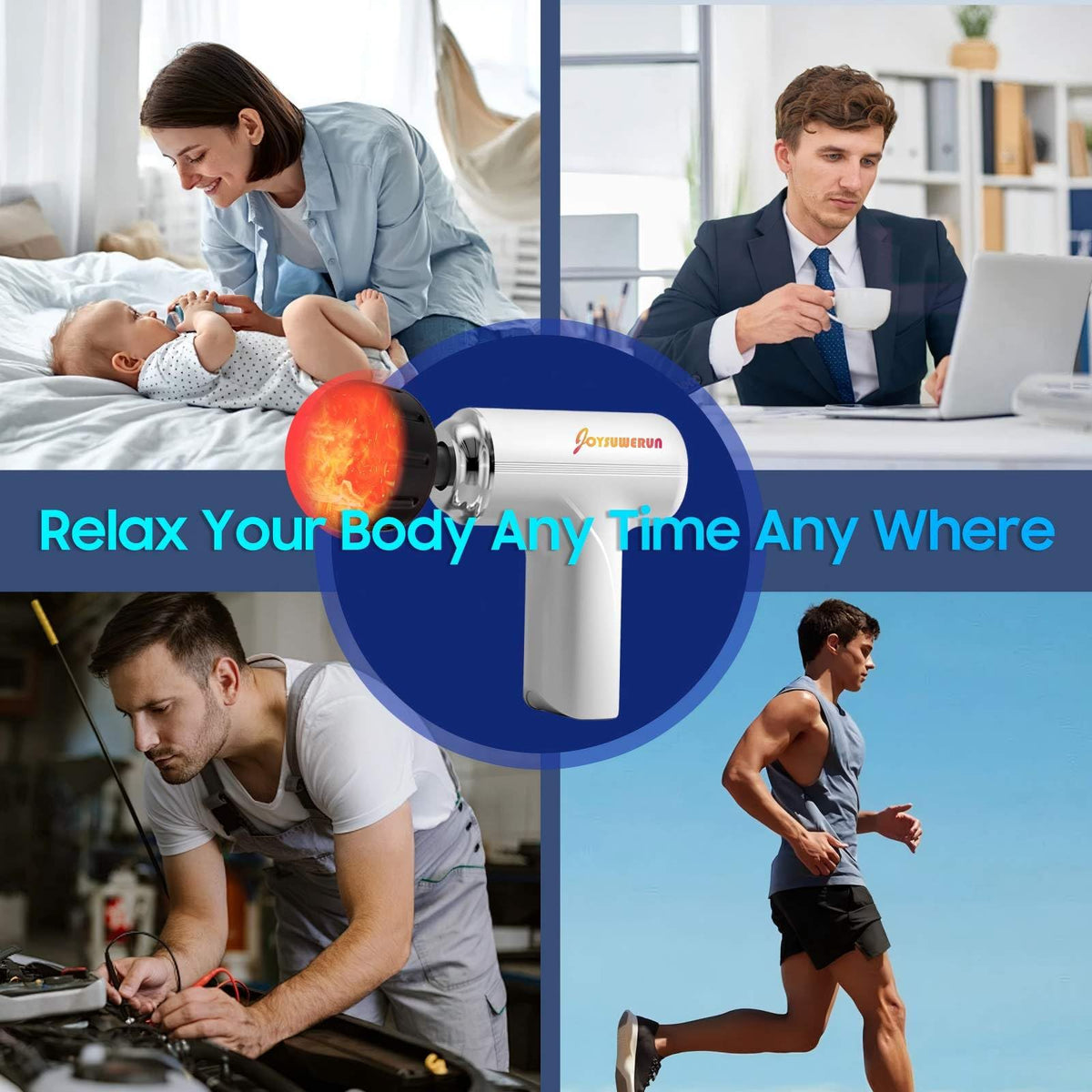 JOYSUWERUN Massage Gun with Heat – Powerful Deep Tissue Massager, Handheld Mini Massage Gun for Full-Body Muscle Relief, Portable Muscle Massager for Home,Travel,