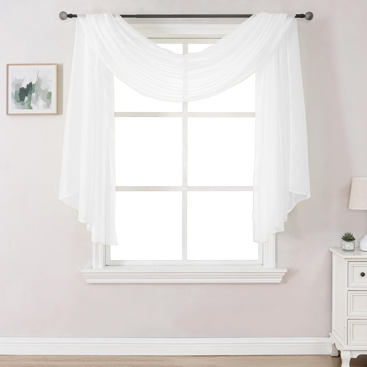 DONREN 144 Inches Long Window Scarf for Party - Luxury Soft Semi Sheer Scarf Valance for Wedding (1 Panel,White)