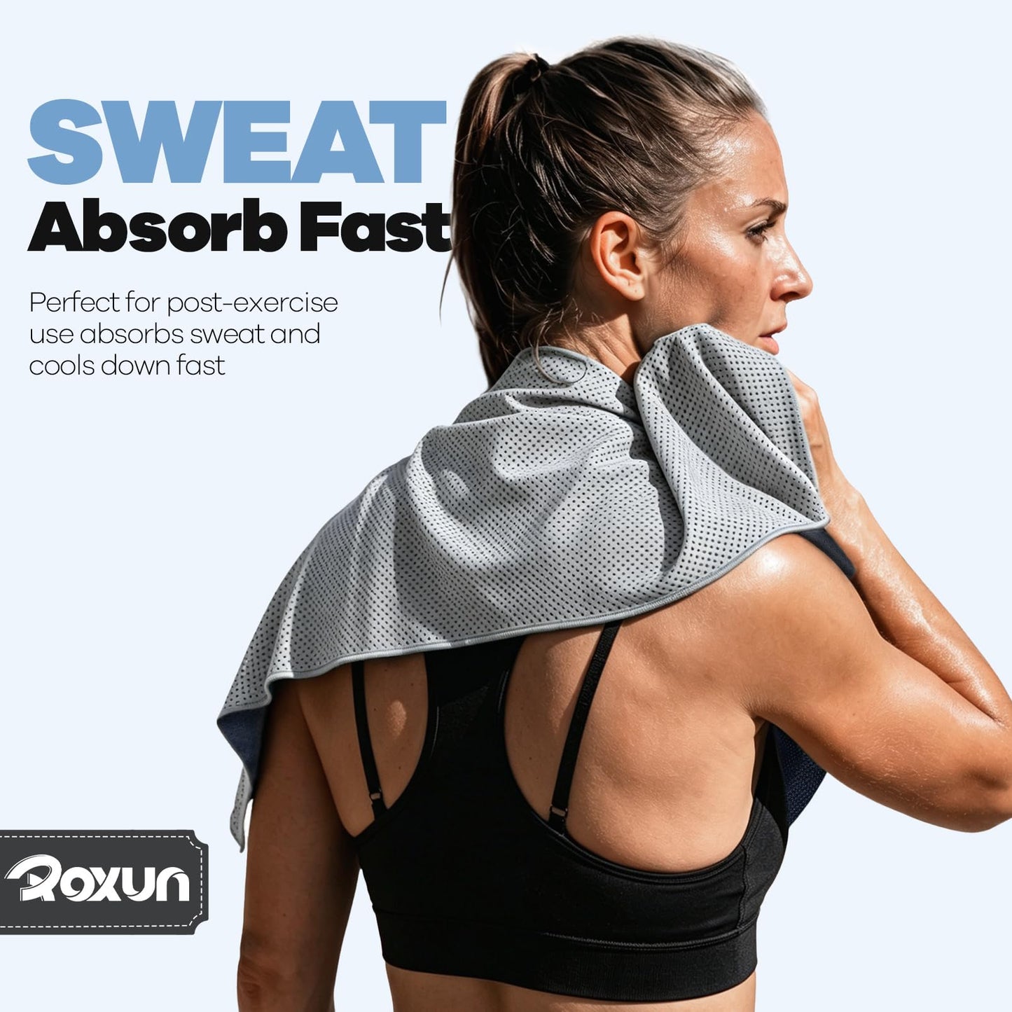 ROXUN 4 Pack Cooling Towels, 40''x12'' Soft Breathable Chilly Neck Ice Towel for Workout Running Golf Gray+Dark Gray+Blue+Grayish Blue