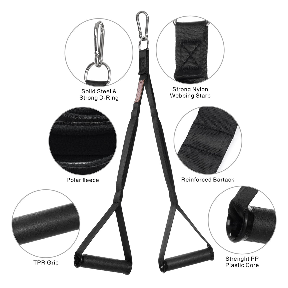 PANTIK Triceps Rope Handles Gym Cable Machine Attachment TPR Anti Slip Handles 2 Loops Long Strap Fit for Pushdowns Face Pulls Crunches Overhead Extensions Biceps Curl