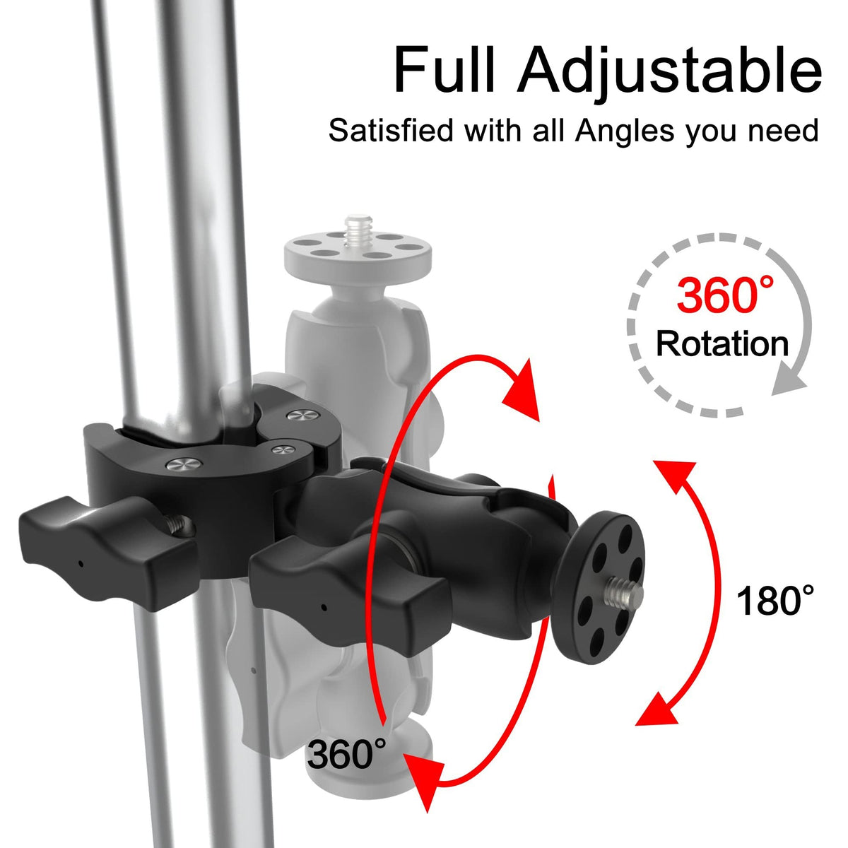 Taisioner Super Camera Clamp Mount Double Socket Arm 1/4"-20 Ball Head Adapter Gopro Accessories Suitable for GoPro AKASO DJI Action Insta360 or DSLR Digital Camera Monitor/LED Lights/