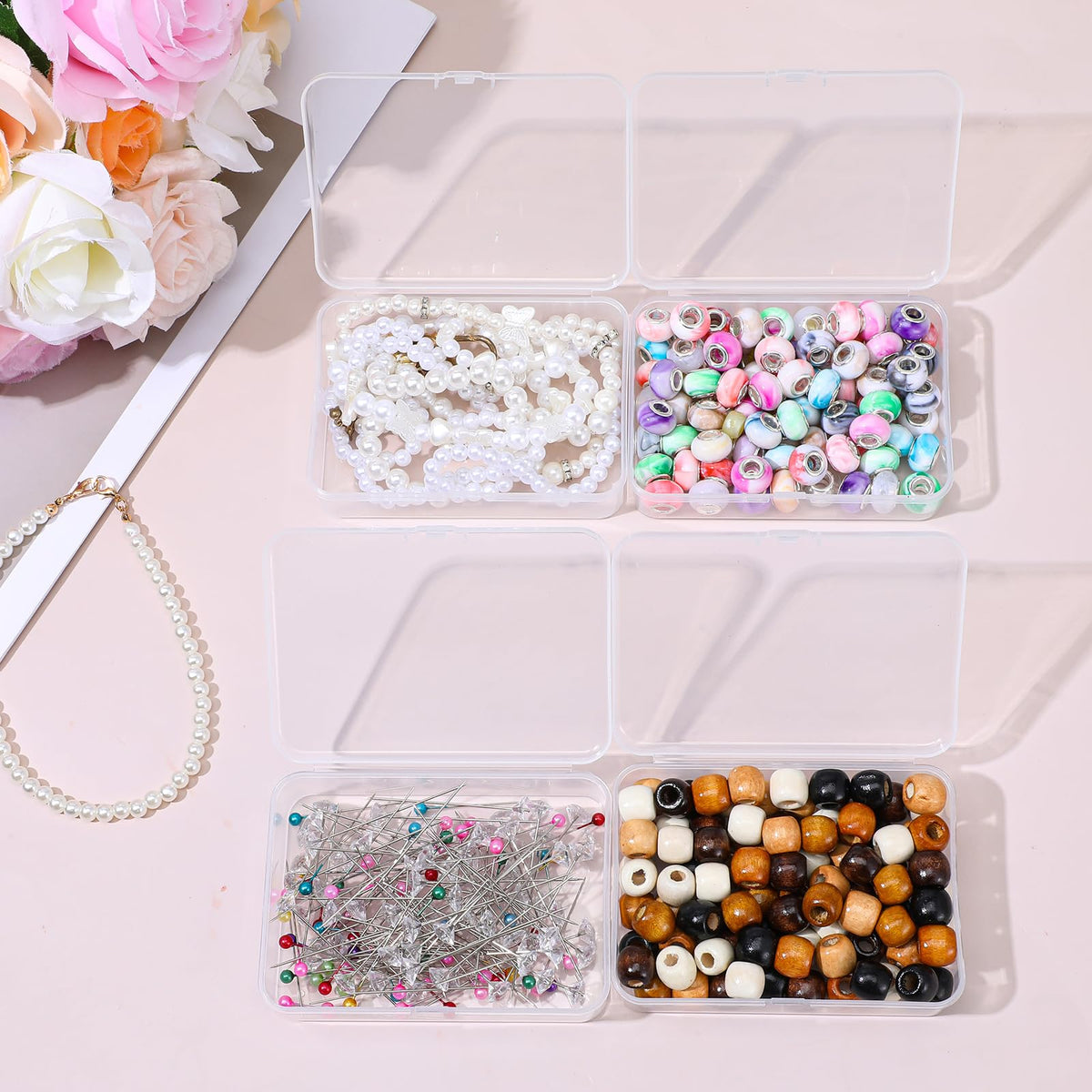 30 Pcs Small Plastic Containers with Lids, 4.13"×2.95"×0.98"Mini Plastic Clear Bead Storage Containers Case Rectangular Craft Storage Boxes with Lids for Jewelry Beads Craft Hardware Pins