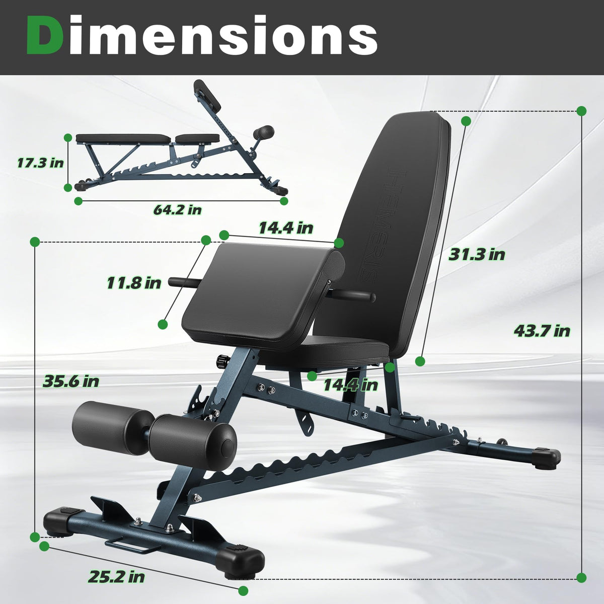 HEMERIS Adjustable Weight Bench with Roman Chair, 1000 LBS Utility Workout Bench for home gym MAX Sit/Decline/Incline Up Bench Press Exercise Equipment 75°to -20°FID Strength Training(Black)