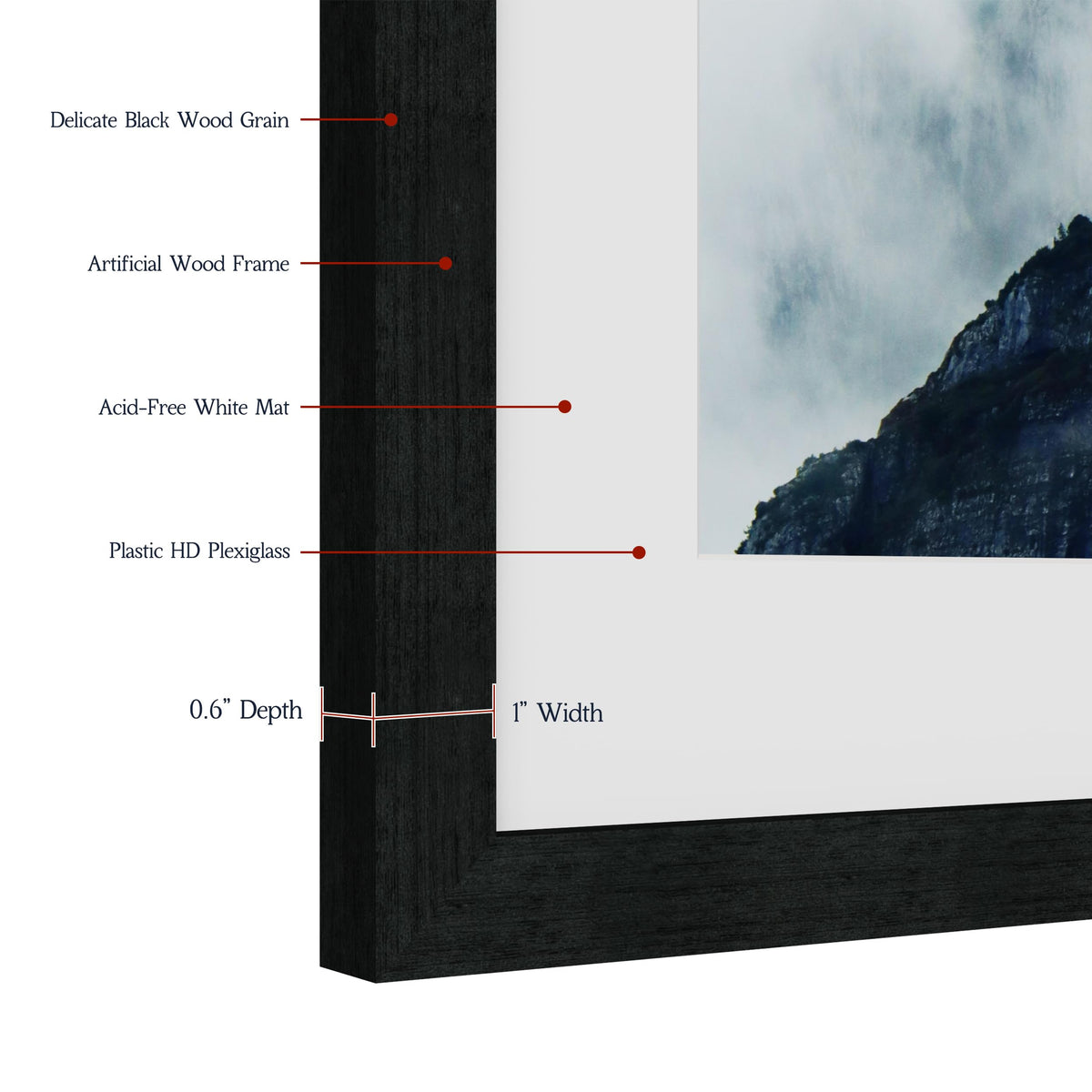 XXBANZHUAN 16x16 Square Picture Frame 3 Pack, Solid Real Wood Grain, Displays 12x12 with Mat or 16x16 Without Mat, Wall Gallery Poster Frames, Black