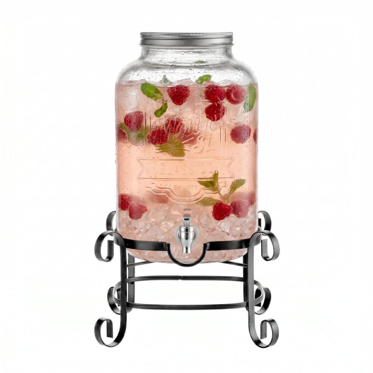 Style Setter Beverage Dispenser Cold Drink Dispenser w/ 3-Gallon Capacity Glass Jug, Metal Stand & Leak-Proof Acrylic Spigot Great for Parties, Weddings & More