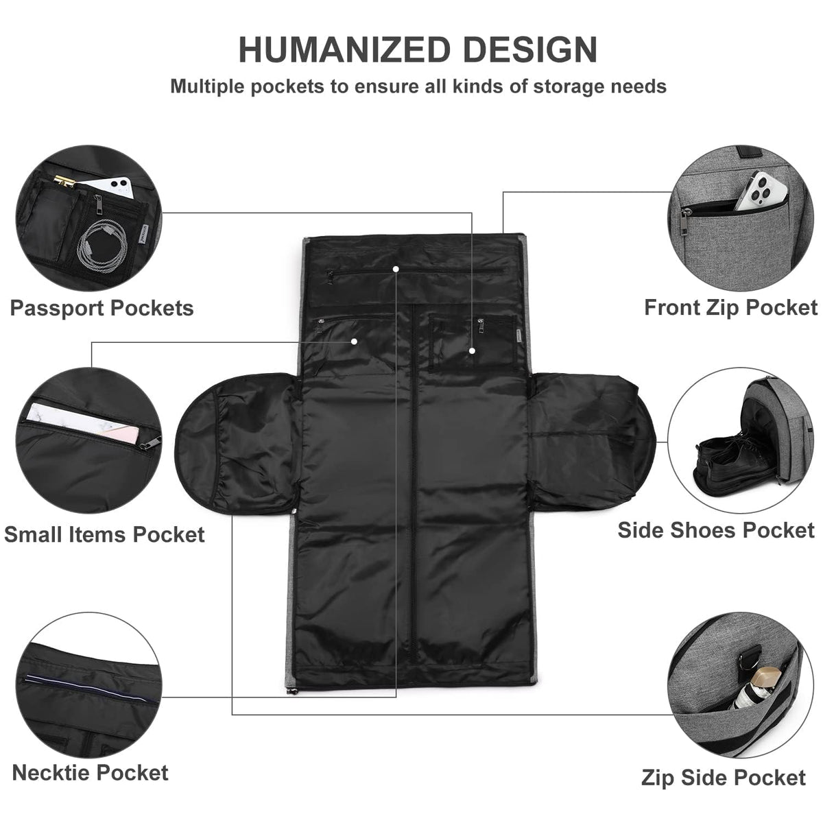 Rolling Garment Bag,Rolling Duffle Bag with Wheels Rolling Garment Bags for Travel with Shoe Pouch Carry On Bag Weekender Bags Garment Duffel Bag for Women-Grey