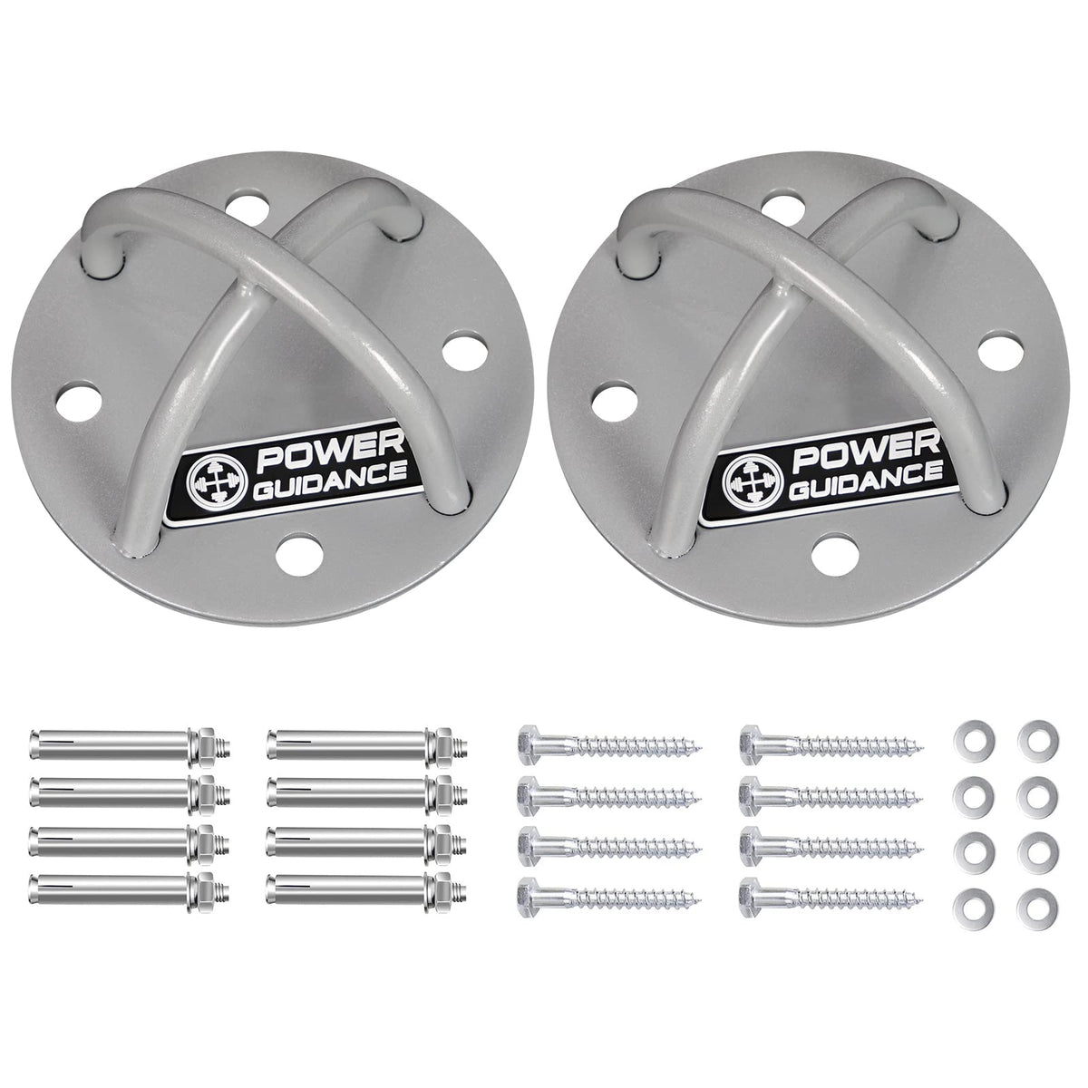 POWER GUIDANCE Wall and Ceiling Mount Bracket for Suspension Straps, Gymnastic Rings, Yoga Swings & Hammock Resistance Band Battle Rope (Sliver, Set of 2)