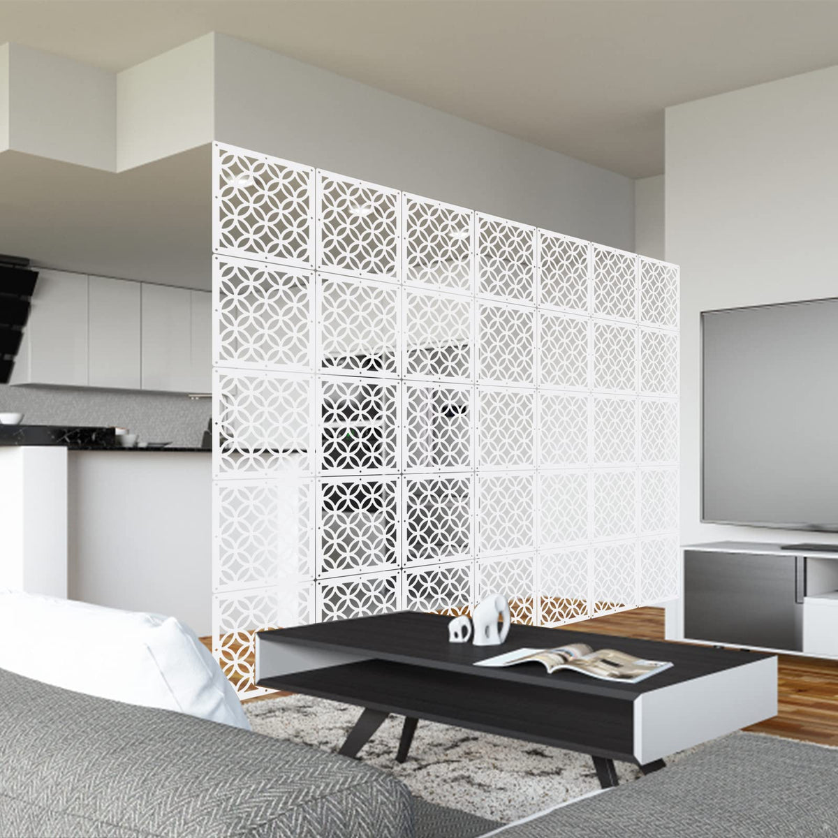 Boshen 24PCS Hanging Room Divider Wall Screen Panel Room Divider Panels Privacy Screen Divider Home Decor for Living Room Bedroom Home Office Restaurant Decor-White02