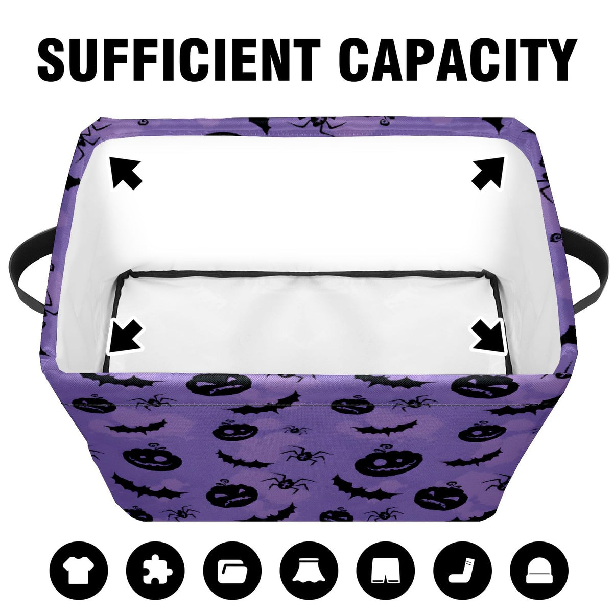 Andemie Halloween Bin Purple Pumpkin Bats Basket Large Foldable Storage Bin Cube Collapsible Organizer Trick or Treat Bags Candy Buckets for Halloween Parties