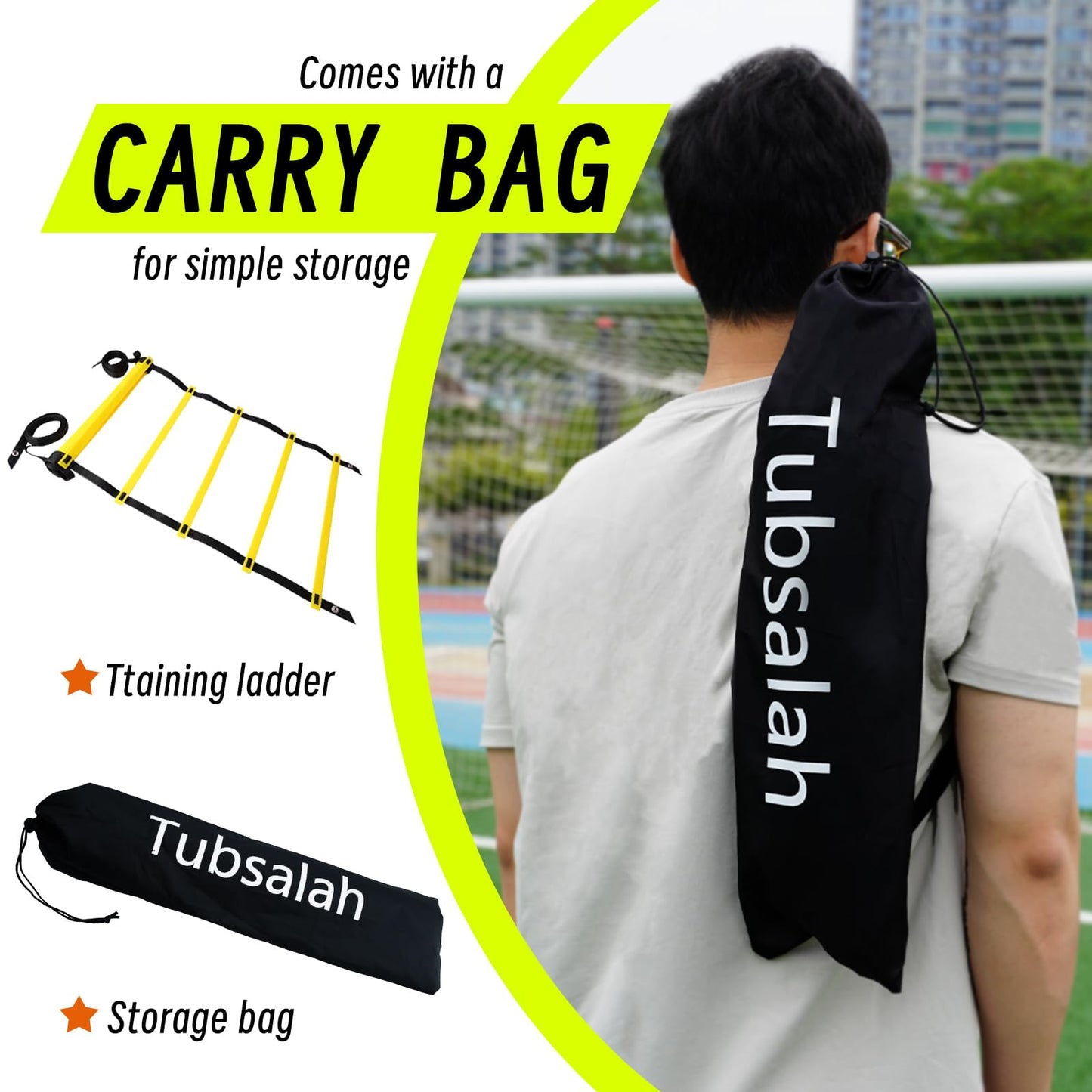 Tubsalah 20ft Adjustable Agility Ladder with Carry Bag – Football Training Equipment & Speed Ladder for Soccer, Basketball – Agility Training Equipment for Footwork Drills