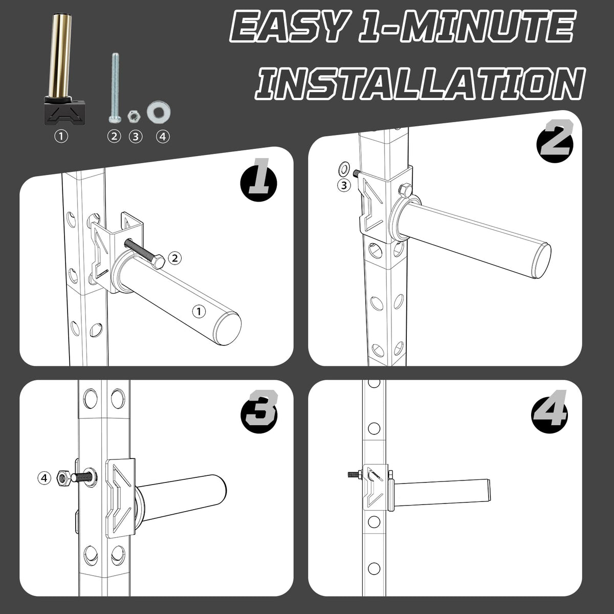 Stainless Steel Sleeve Weight Plate Holder for Power Rack – Choose 2×2 or 3×3 Uprights – Fits 5/8" to 1" Holes – 300lbs Capacity, Heavy-Duty Steel Peg with Stainless Cover, Pair (For 2x2" Rack)