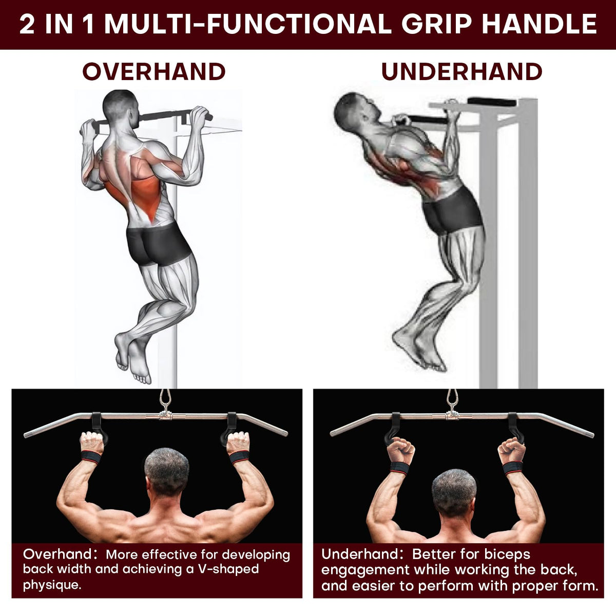 Rolitwils Neutral Grip Pull Up Handles - Heavy Duty Multi-Purpose Handles for Pull Ups & Deadlifts - Ergonomic Workout Handles & Exercise Machine Attachments with Premium Grips