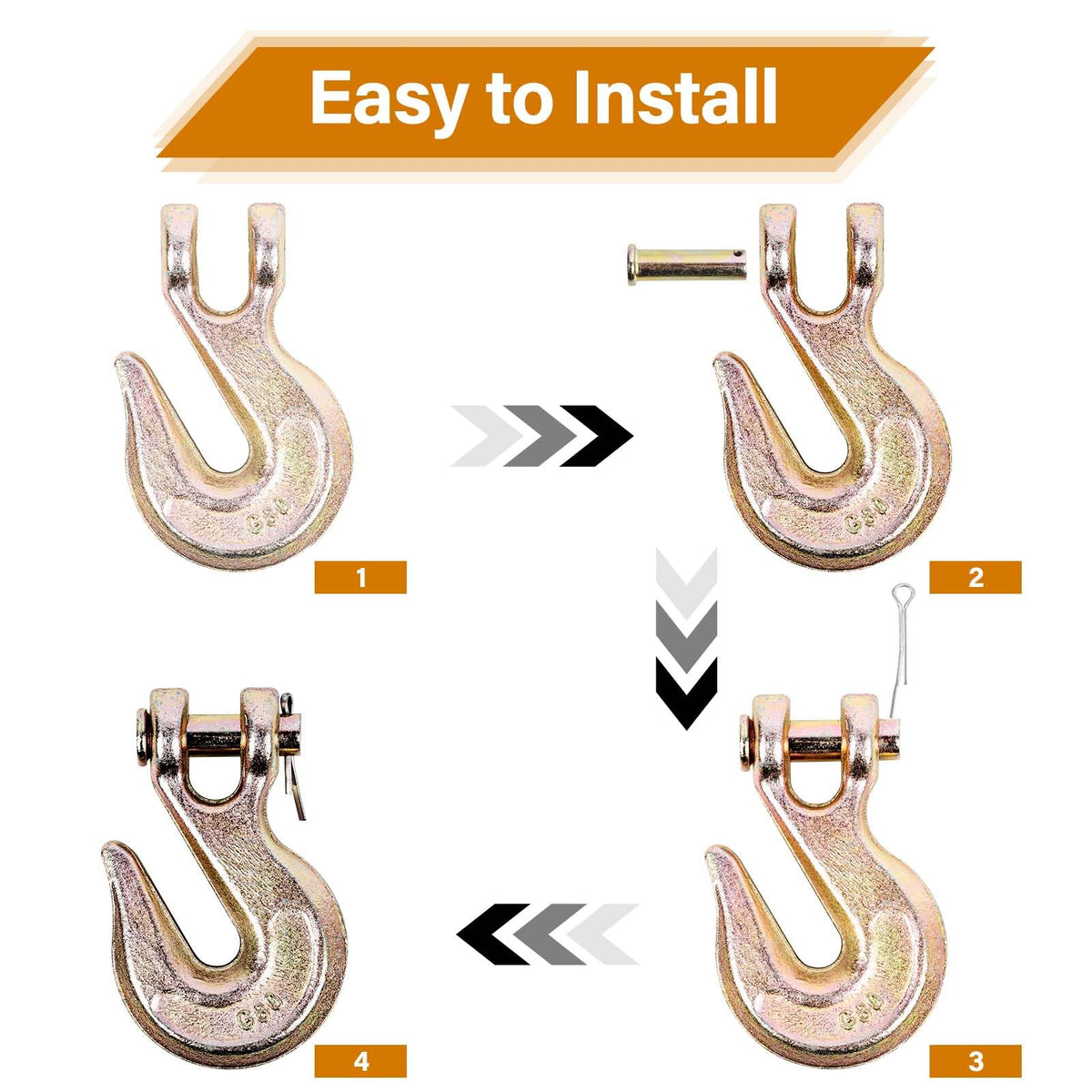 Lechansen 3/8'' G80 Clevis Grab Hook,10 Pack Heavy Duty Grade 80 Transport Chain Hooks 3/8 Inch Tow Hook for G80 Chains and Binders, 7,100 Lbs Working Load Limit
