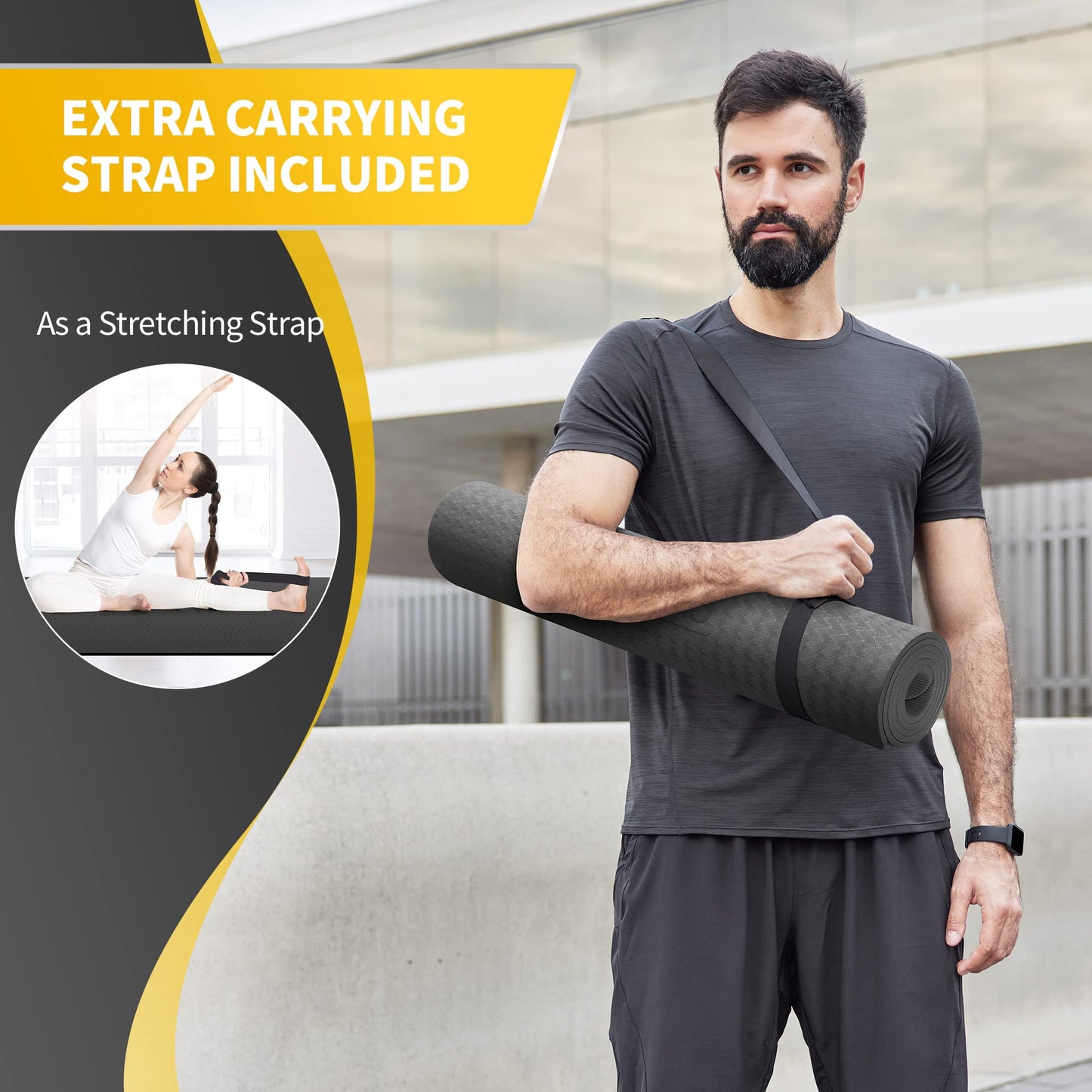 CAMBIVO Extra Wide Yoga Mat for Women and Men (72"x 32"x 1/4"), SGS Certified, Non-slip Large TPE Exercise Fitness Mat for Yoga, Pilates, Workout (6mm, Dark Black)