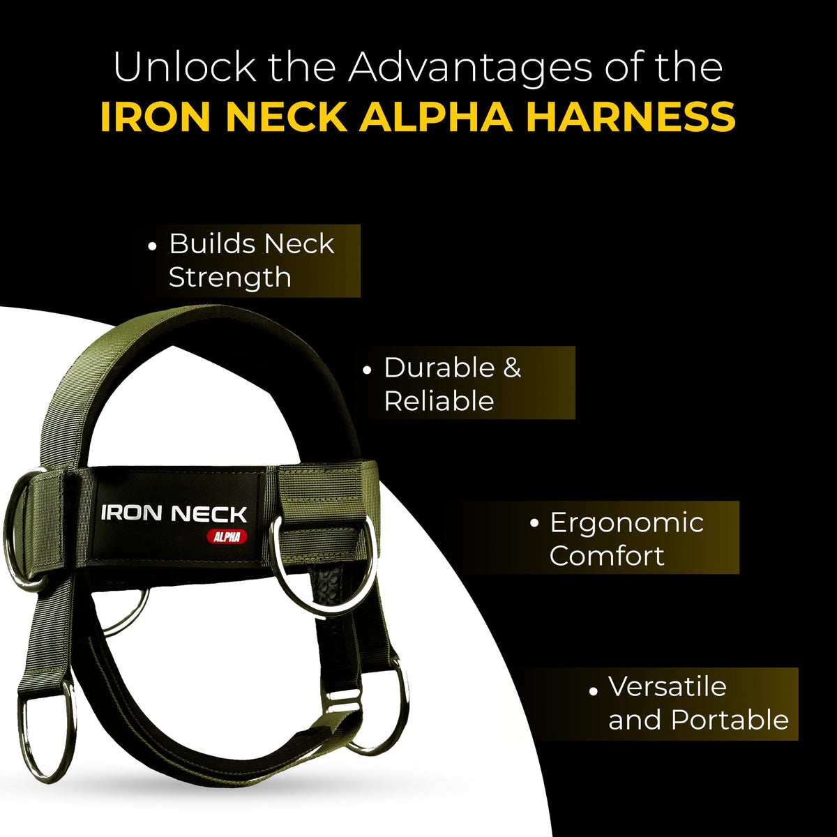 Iron Neck Neck Trainer, Exerciser, & Strengthener with Adjustable Head and Chin Strap - Portable Head Harness for Weight Lifting, Home, & Gym Use - Exercise & Workout Equipment (Alpha, Green)