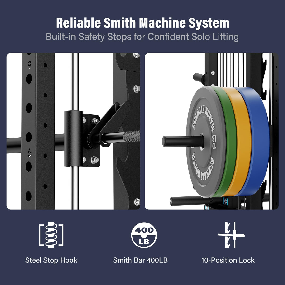Major Fitness Drone2 Premium Training Smith Machines– All-in-One Home Gym Squat Rack with Aluminum Pulley Set , Weight Bar, Dual LAT Pull-Down Systems (SL D2AW ONLY)