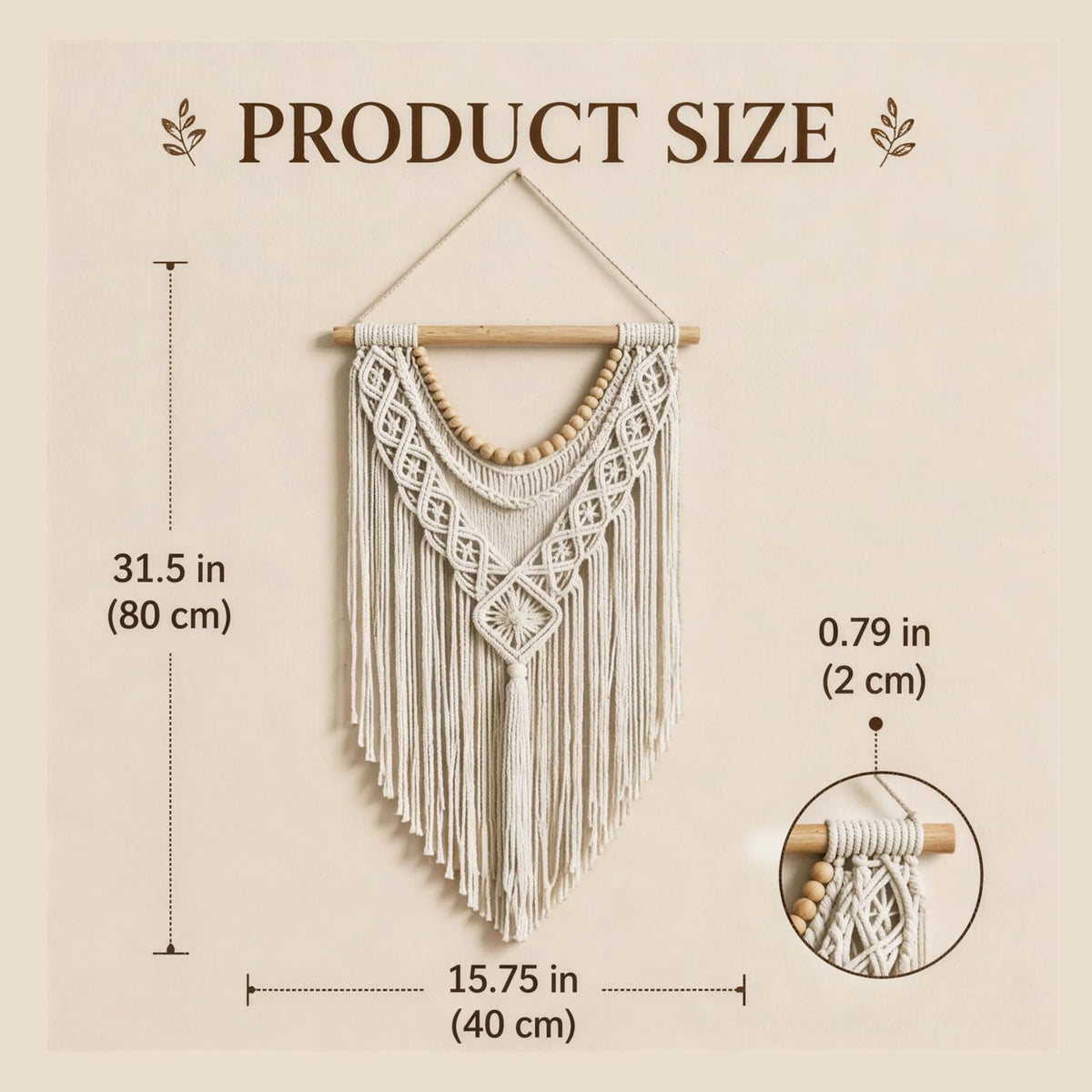 31.5×15 Inch Boho Macrame Wall Hanging, Handwoven Tapestry with Wooden Beads, Boho Home Decor