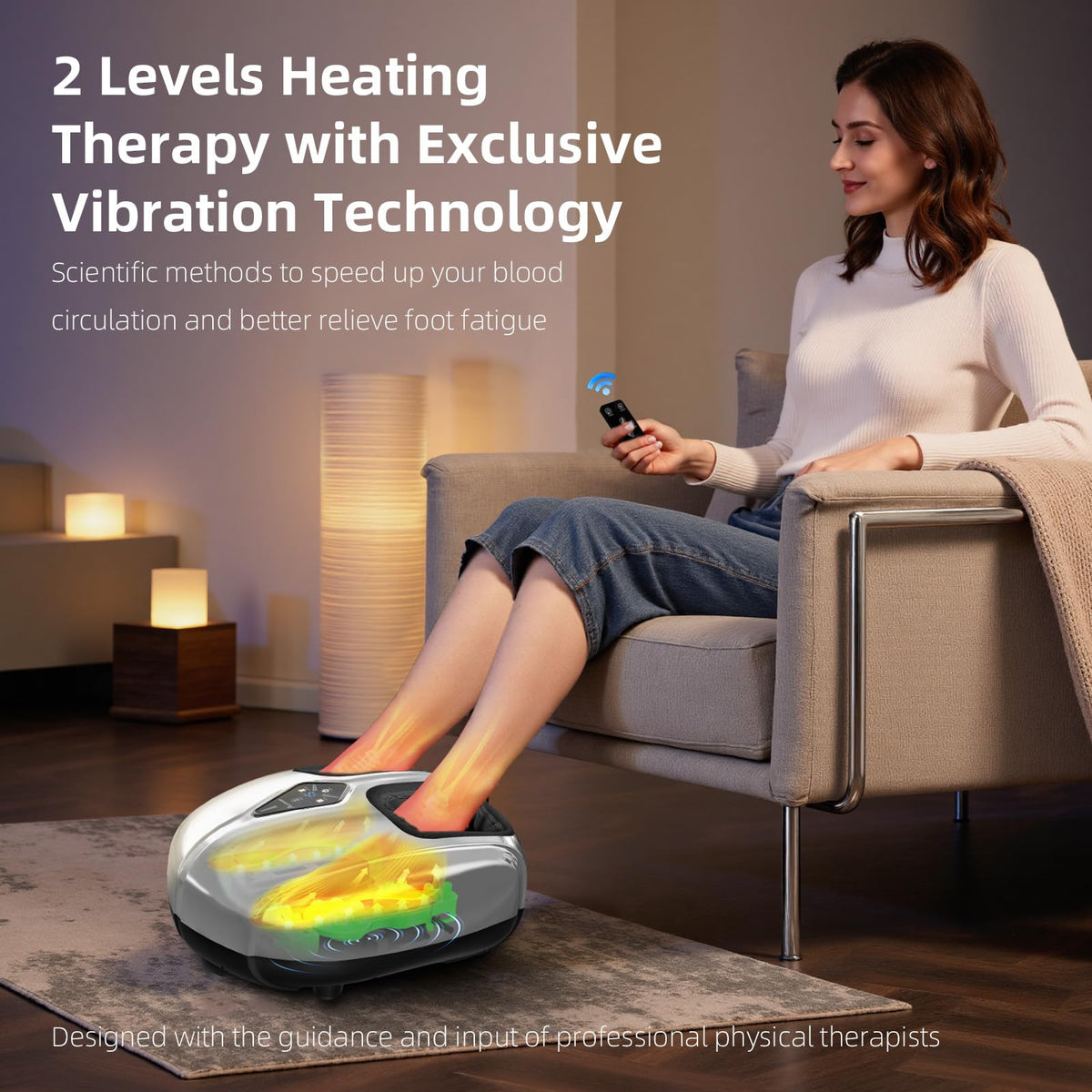 Jokupey Shiatsu Foot Massager with Heat,Vibration,Air Compression and Deep Kneading for Plantar Fasciitis, Neuropathy,Improve Foot Wellness,Gifts for Women & Men（Silver）