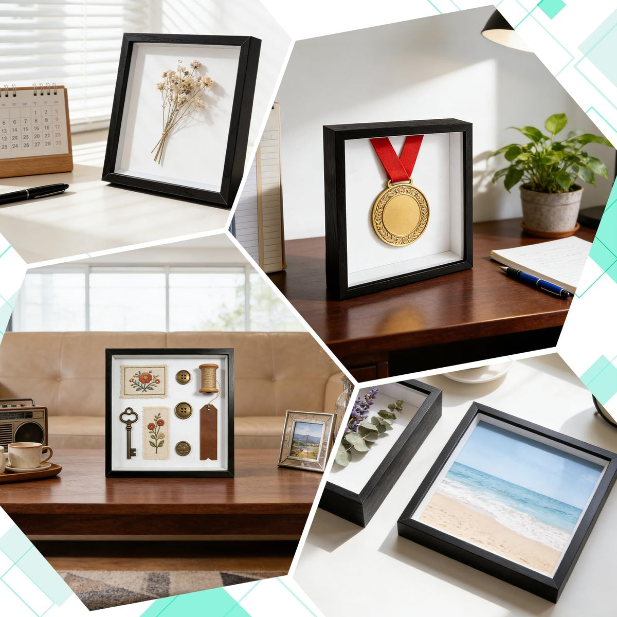 VOKOY 2 Pack 8" x 8" Shadow Box Frame, Wooden Black Hollow Photo Frame with Clear Acrylic Front Memory Display Cases Picture Frames Bulk for Photos Awards Medals Dried Flowers Seashell Memorabilia