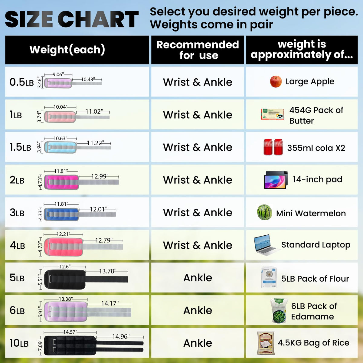 Ankle Weights, Wrist Leg Arm Weights for Women Men Kids with Adjustable Straps, Strength Training Weighted for Jogging, Running, Walking, Fitness, Gym Workout - 2LBS Pair (1 LB Each Weight), Light