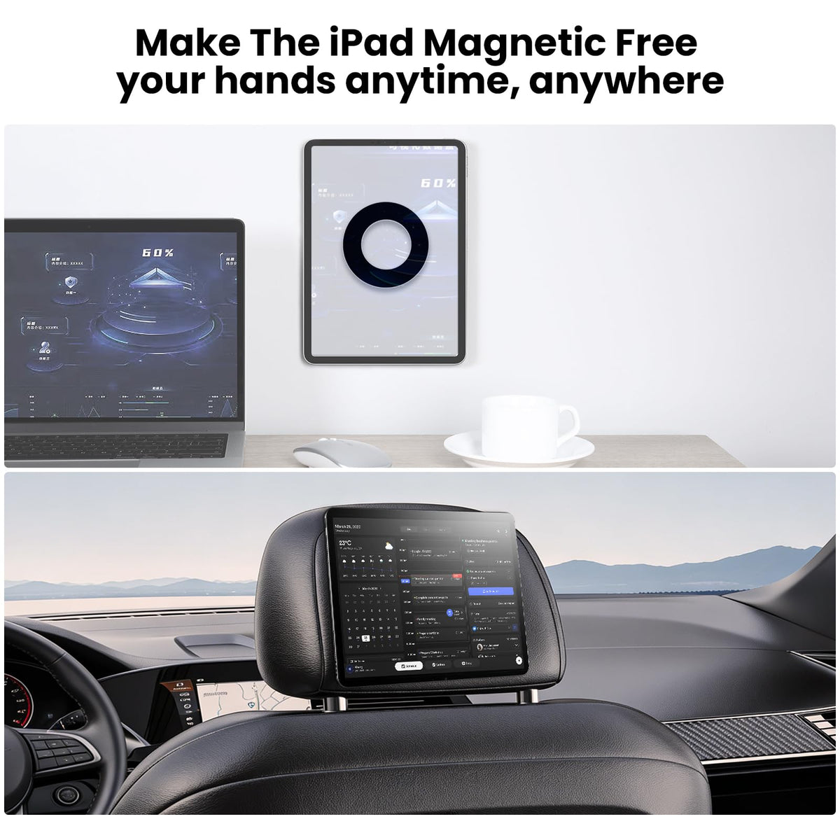 Nillkin for iPad Wall Mount, Magnetic Shower iPad Holder Waterproof, Magnetic Tablet Holder for Car, Magnetic iPad Mount for Kitchen, iPad Fridge Mount, Bathroom, Gym, Office, Set Version, White ﻿