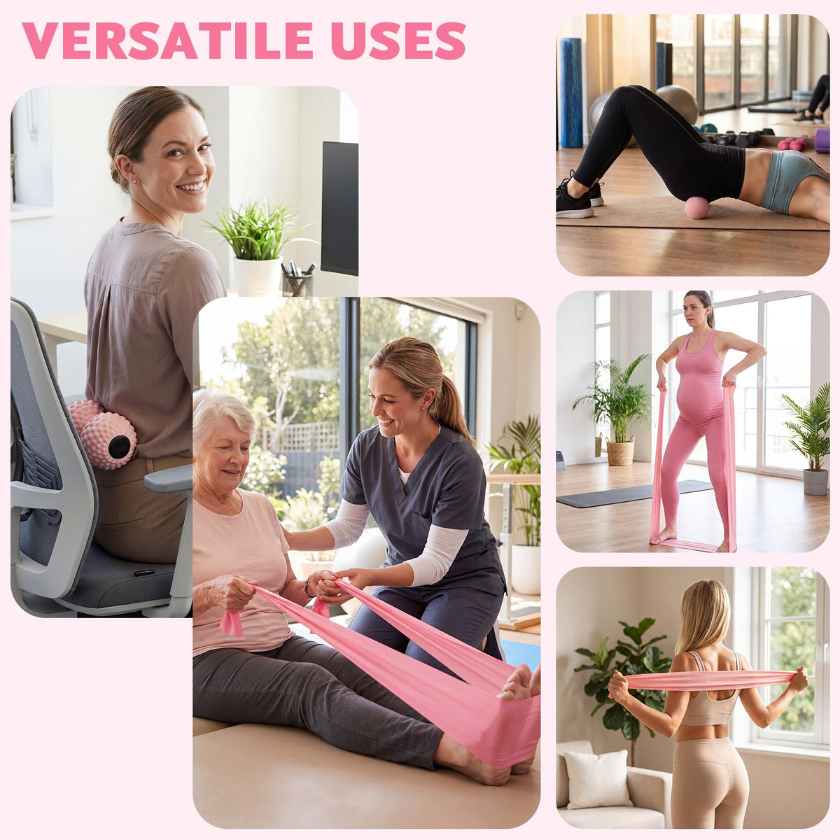 Foilswirl 12 Pcs Home Pilates Kit Pink Pilates Equipment Set for Women with Resistance Bands, Massage Balls, Stretch Strap, Peanut Ball, Foam Roller, Yoga Socks and Backpack for Home Workout Exercise