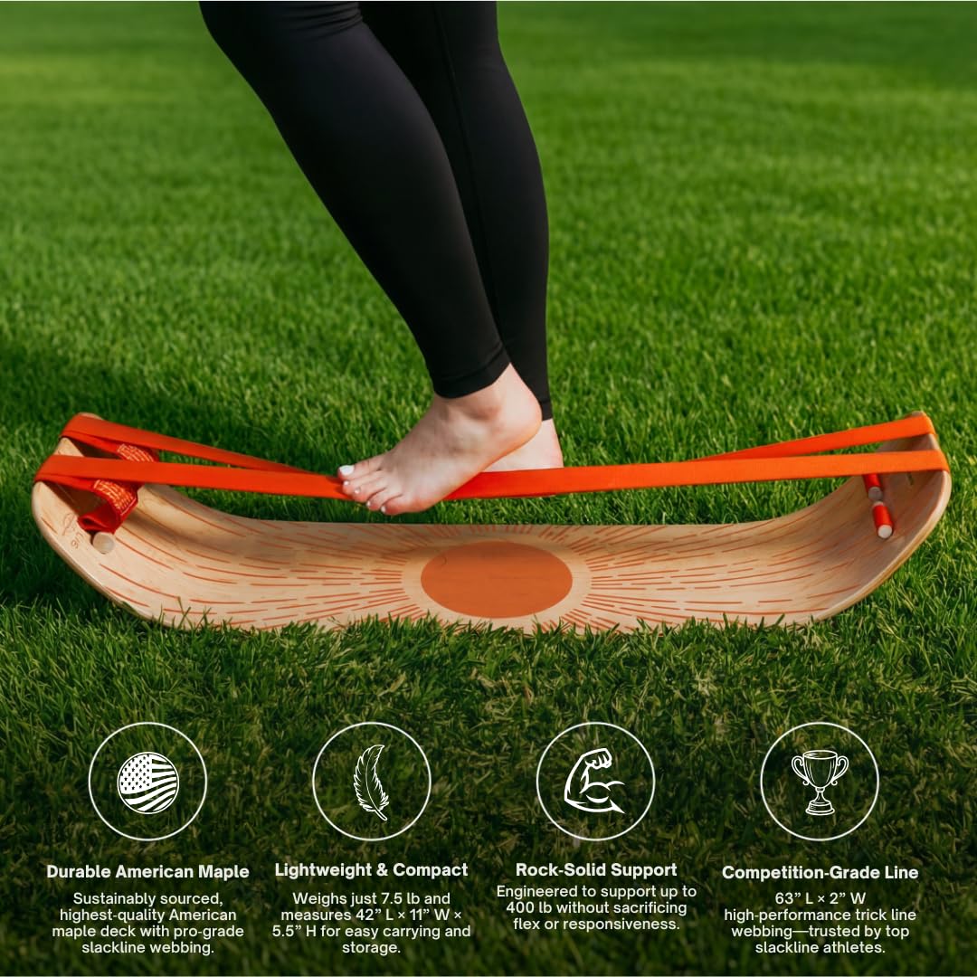 GIBBON SlackBoard Plus - 2-in-1 Slackline Balance Board for Adults - Workout Equipment Home Gym Training - Slack Board Wooden Balance Trainer - Standing Desk Exercise, Yoga, Agility, Pilates, Core