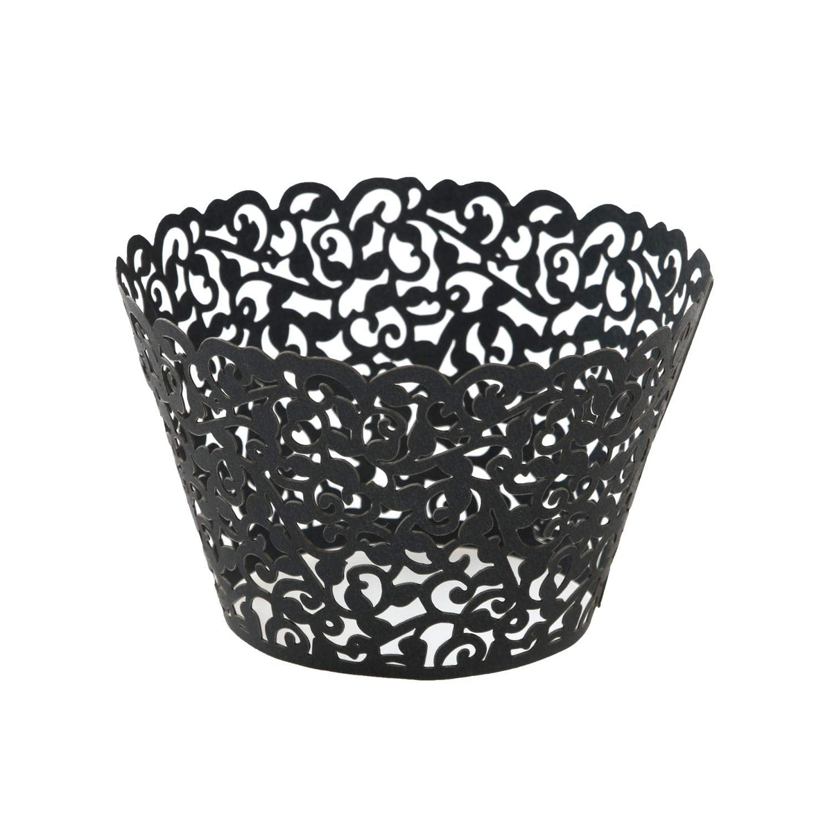 KPOSIYA Pack of 120 Cupcake Wrappers Artistic Bake Cake Paper Cups Vine Designed Laser Cut Cupcake Wraps Baking Cup Muffin Case Trays for Wedding Baby Shower Party Birthday Decoration (120, Black)