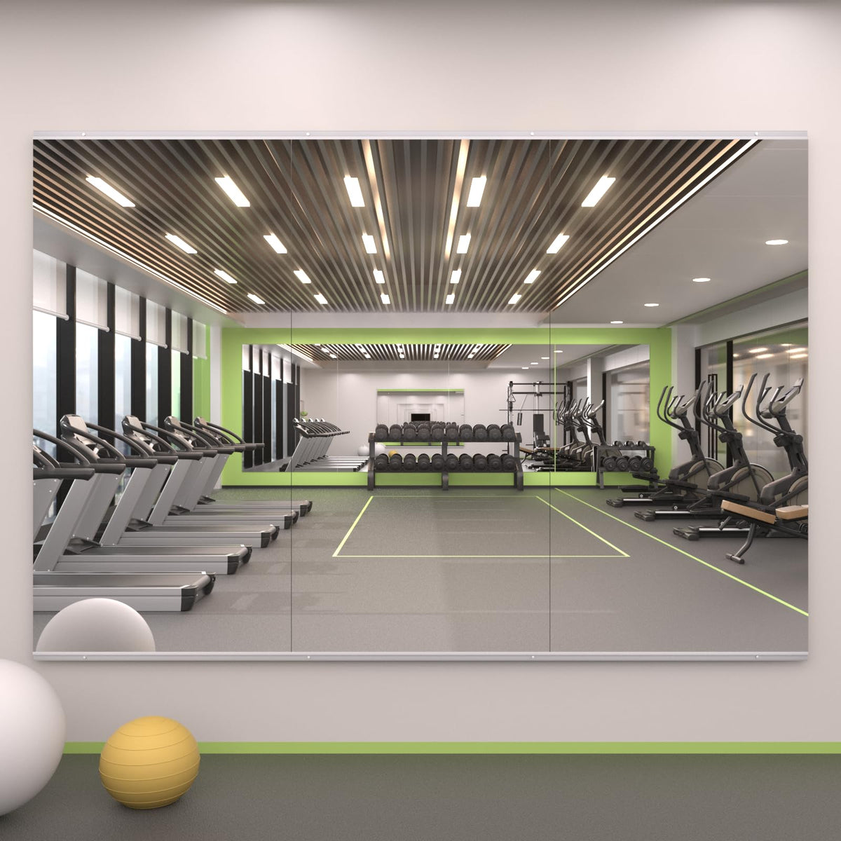 LOAAO Home Gym Mirror, 48"x24"-3 PCS Gym Mirrors for Wall, Frameless, Tempered Glass, Large Workout Mirrors for Home Gym, Dance Studio, Yoga Room, Garage Gym