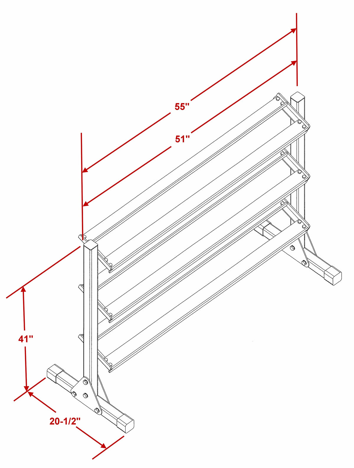 DF516- Three Tier 55" Dumbbell Rack by Deltech Fitness