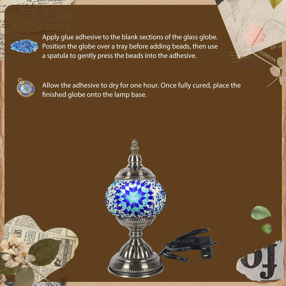 GYHPD DIY Turkish Mosaic Lamp Kit, Stained Glass Table Lamp Making Kit - Fun, Easy, No Experience Required, Complete Mosaic Art & Craft Project Kit for Adults & Teens, Make Your Own Table Lamp (Blue)