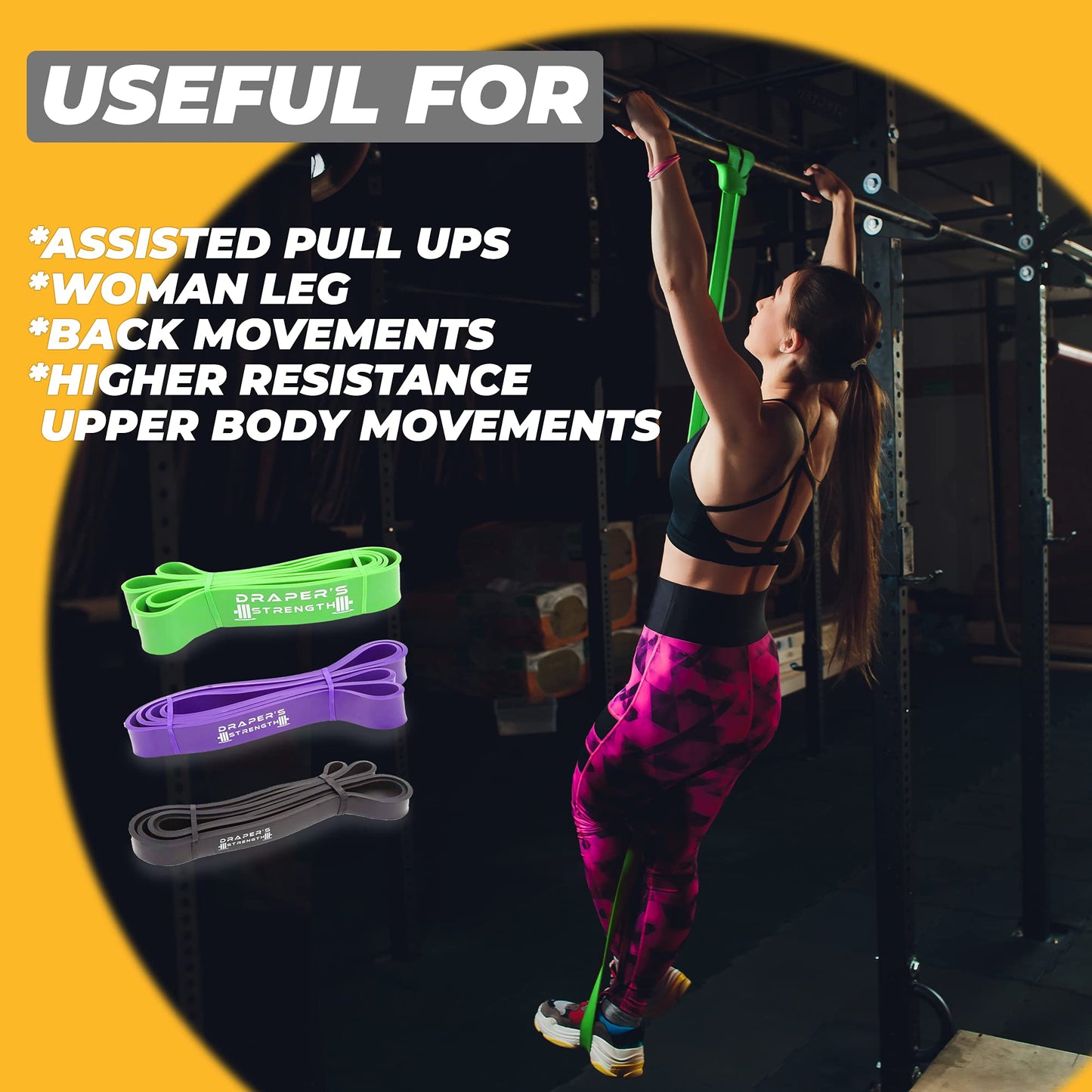 DRAPER'S STRENGTH Heavy Duty Resistance Stretch Loop Bands for Powerlifting Workout Exercise and Assisted Pull Ups 05. Green