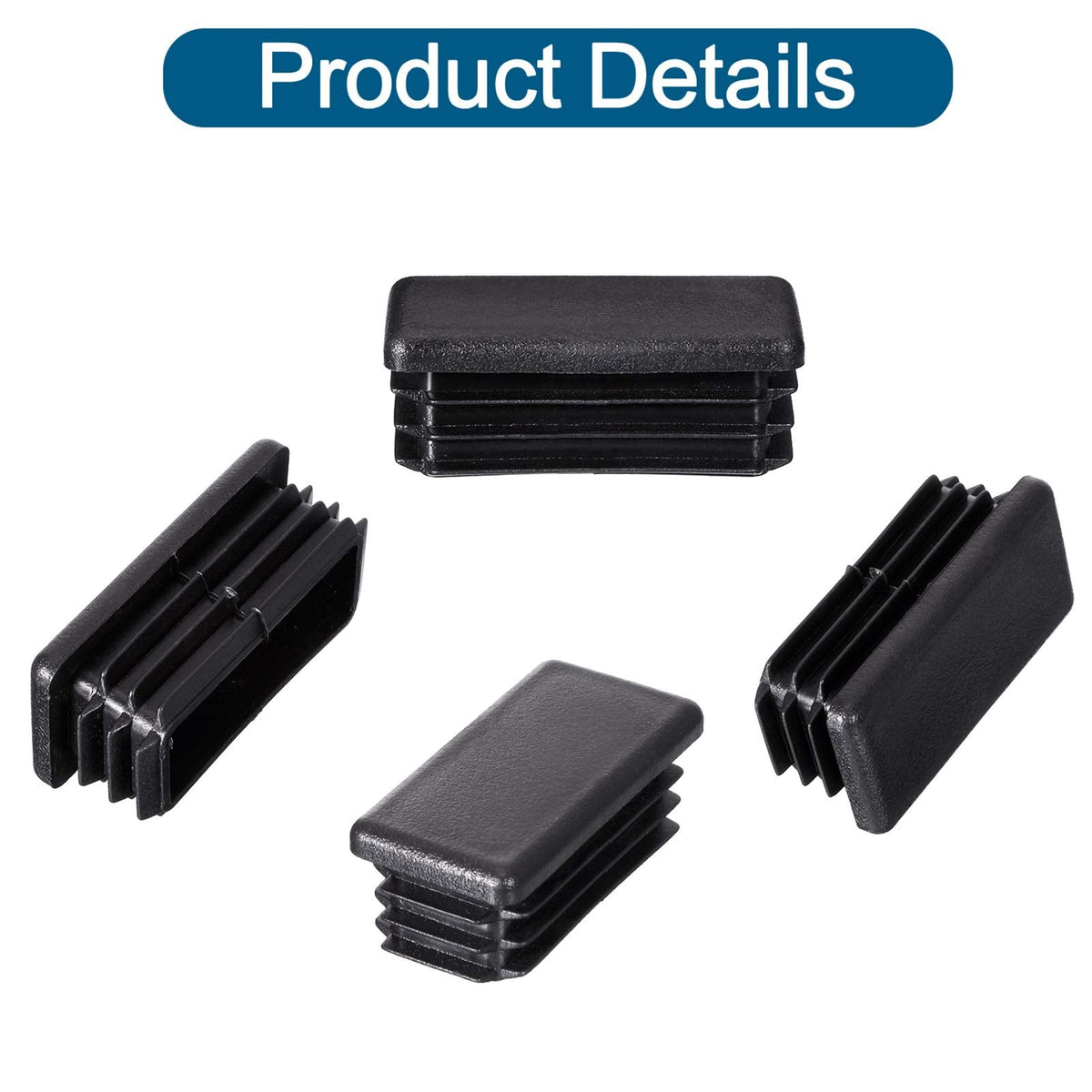 24 Pcs 1 x 2 Inch Rectangle Plastic Plugs Tubing End Caps Black Steel Tubing Plugs Fence Post End Caps for Pipe Cover Chair Leg Glide Inserts