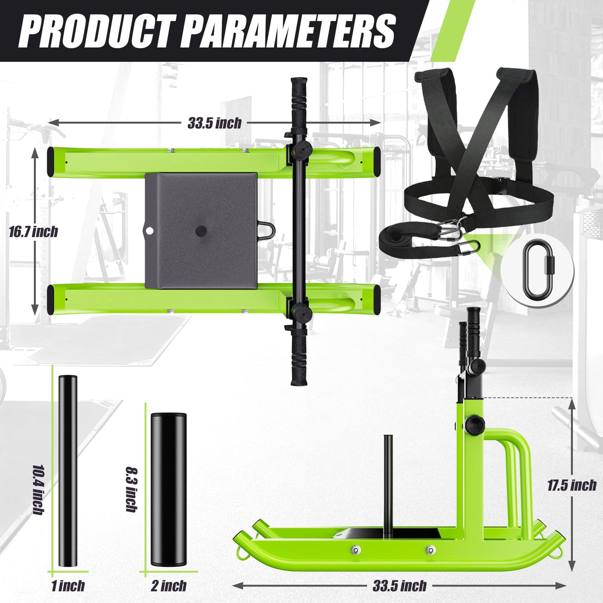 HARVOST Weight Sled Adjustable Height - Weight Training Pull Sled Gym Equipment for Fitness Strength & Speed Training, Suitable for 1" & 2" Weight Plate (Green)