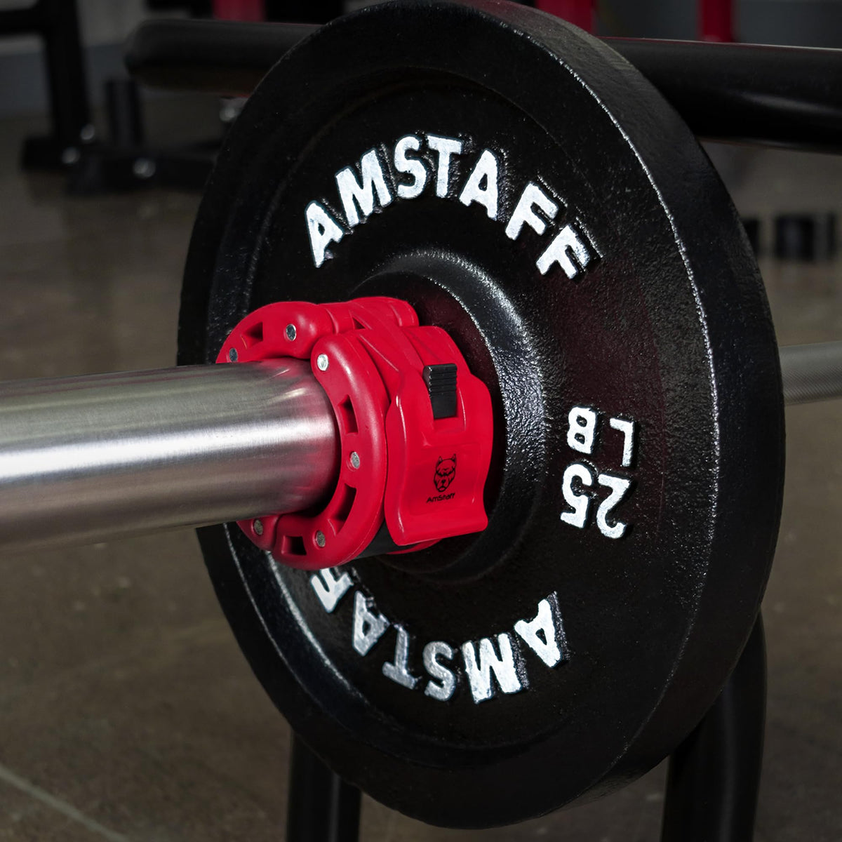 AmStaff Fitness Barbell Collars Clamps – Quick Release 2 inch Locking Olympic Bar Collars for Weightlifting, Powerlifting, and Strength Training (Pair, Red)