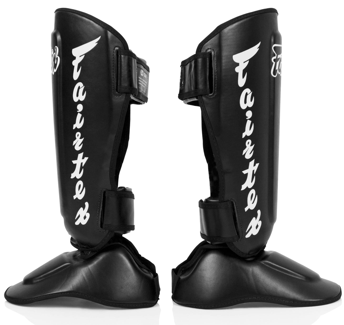 Fairtex SP7 Muay Thai Shin Guards for Men, Women, Kids | Shinguards Made with Syntek Leather & are Premium, Lightweight & Durable | Detachable shin & Foot Protector- Medium, Black