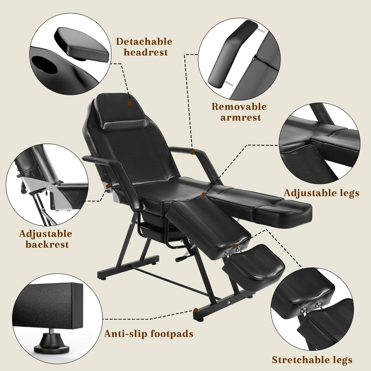 KIIUMI Tattoo Facial Chair with Split Legs, Artist Tattoo Bed for Client, Professional Adjustable Lash Esthetician Table Beauty Salon Spa Equipment with Breathing Hole & Hydraulic Stool, Grey
